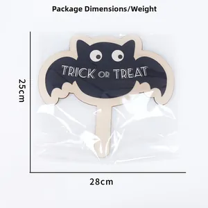 Size measurements for bat-shaped wooden Halloween sign with Trick or Treat text