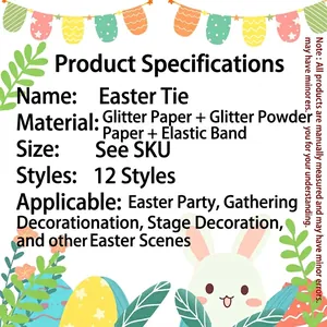 Set of 12 Easter glitter paper ties with bunny and egg patterns for party dress up