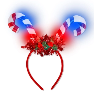 Luminous Christmas headband with LED candy canes, red sequins and festive stars