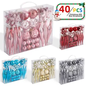 Detail of 40pcs Christmas ornament set in clear gift boxes with diverse shapes