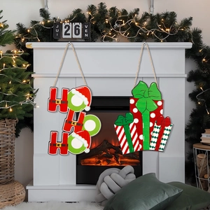 Enseigne Suspendue en Bois de Noël Merry Christmas Décoration de Porte Gnome Bonhomme de Neige Plaque Murale Décor Maison