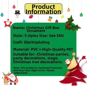 Detail showing electroplated PVC Christmas tree ornaments set with 5 unique holiday styles