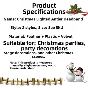 Detailed view of LED Christmas reindeer antlers headband made of feather and plush fabric