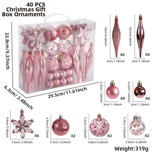 40-piece rose gold and pink Christmas tree ornament set in transparent gift box