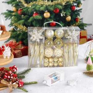 Champagne gold Christmas ornaments set in transparent box with diverse textured baubles