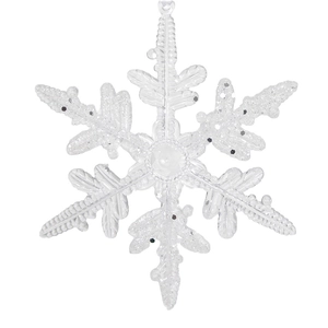 13cm clear acrylic snowflake ornament with silver glitter for Christmas tree decor