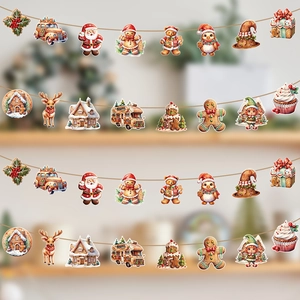Christmas Gingerbread Man Bunting Banner Paper Hanging Garlands For Xmas Party Home Decor Santa Reindeer Pattern Decoration