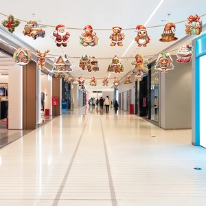 Banderole de Noël avec bonhomme de pain d'épices, Père Noël et renne pour décor de fête