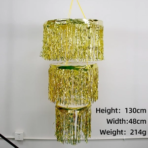 Metallic PET Triple Layer Fringe Chandelier Decoration Sparkling Tassel Hanging Pendant For Party Home Ceiling Holiday Decor