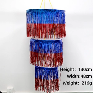 Three-layer red and blue PET fringe ceiling decoration for festive party events