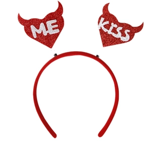 Sparkling red heart wings headband with Kiss Me glitter text for party costume