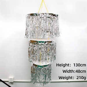 Three-layer silver tinsel ceiling fringe hanging decoration for festive home party decor
