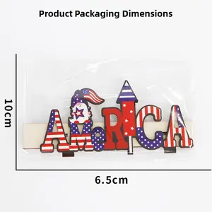 Independence Day wooden AMERICA letter gnome decor dimensions shown as 10cm by 6.5cm