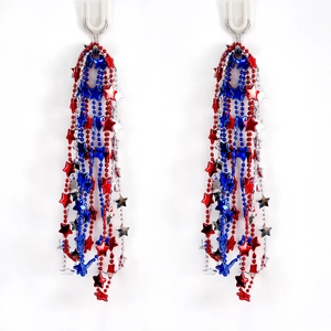 Independence Day necklace with red, silver, and blue metallic stars for party decorations