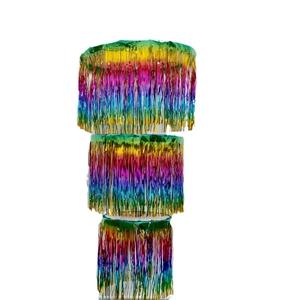 Three-layer colorful foil fringe curtain ceiling decoration for festive party hanging decor