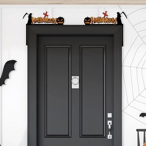 Décoration de cadre de porte Halloween avec silhouettes de citrouille et de faucheuse