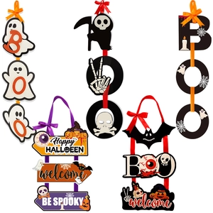 Lot de suspensions en bois d'Halloween avec fantômes et citrouilles pour déco de jardin