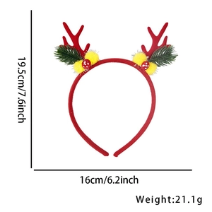 Christmas reindeer antler headband with pine branches and mushroom decor for party