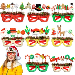 Glitter Christmas Party Glasses Frames Reindeer Santa Claus Snowman Christmas Tree Novelty Holiday Costume Party Glasses