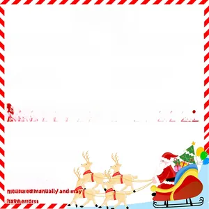 Detailed specification chart for wooden Christmas ornaments featuring Santa and deer designs