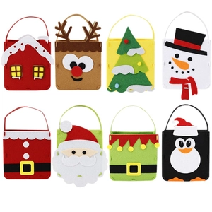 Set of 8 festive Christmas felt gift bags featuring Santa, Reindeer, and Snowman designs