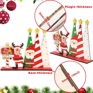 Detail showing 3mm plugin and 5mm base thickness of the wooden Christmas desktop ornament