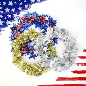 Red white blue Independence Day star tinsel garland with gold and silver glitter foil stars
