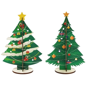DIY wooden Christmas tree table decor with LED lights and golden star topper