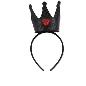 Cerchietto corona nera glitterata con cuore rosso per feste di compleanno per bambini