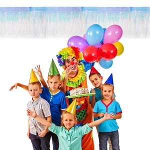 Rideau de franges bleu clair irisé pour décoration de fond de fête d'anniversaire enfant
