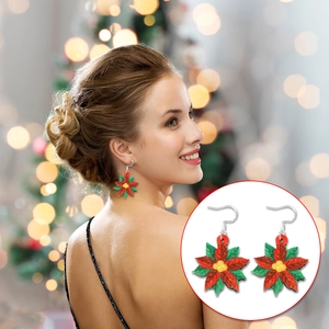 Sparkly Poinsettia flower earrings with silver hooks for Christmas holiday parties