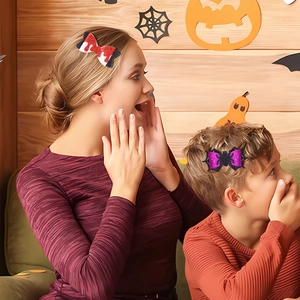 Barrettes à cheveux Halloween à paillettes avec araignée et nœud goutte de sang