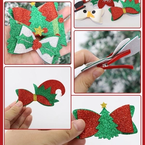 Weihnachts-Haarclips Set mit glitzernden Schleifen Schneemann und Baum Motiven