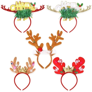 Five-piece LED Christmas reindeer antler headbands with sequins and festive decorations
