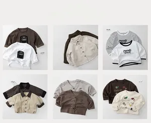 Macro display of diverse autumn children's clothing with earthy tones and soft prints