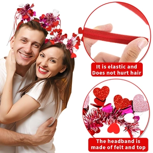 Elastic red heart headband for Valentine's party with glitter felt and pompoms