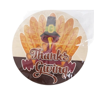 Rundes Thanksgiving Türschild aus Holz mit Zeichentrick Truthahn und Herbstblatt Dekor
