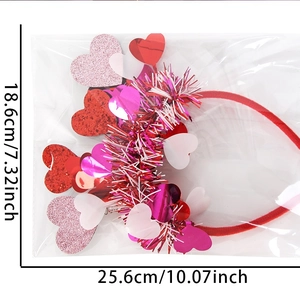 Serre-tête romantique cœur rouge avec paillettes pour fête, taille 18,6cm x 25,6cm