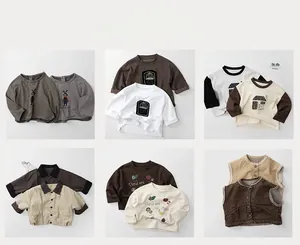 Collage of kids casual spring outfits featuring earthy tones and soft cotton textures