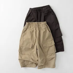 Children's Casual Cargo Pants Unisex Boys Girls Solid Color Soft Cotton Elastic Waist Outdoor Joggers Long Trousers