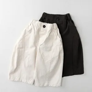 Kids Unisex Cotton Casual Wide Leg Pants Elastic Waist Solid Color Loose Long Trousers For Boys Girls Spring Autumn Wear