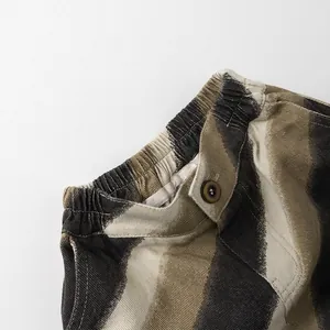 Kids wide stripe casual pants with elastic waist and corduroy texture for spring fashion