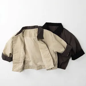 Minimalist cotton linen spring jacket for kids in beige and dark coffee colors