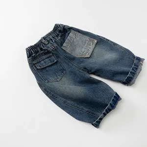 Pantaloni in denim vintage blu per bambini con vita elastica e tasche posteriori