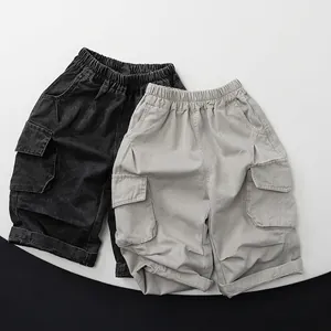 Pantaloni Cargo da Bambino in Cotone Casual Tinta Unita Vita Elastica Multi Tasca Pantaloni per Ragazzi Ragazze Primavera Autunno Abbigliamento