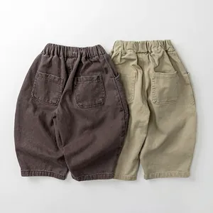 Pantalons décontractés enfants en marron et kaki avec taille élastique et poches