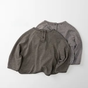Detail of striped cotton long sleeve shirts with raglan sleeves and back buttons