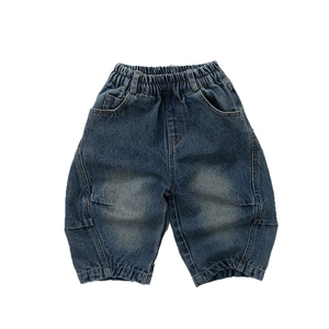 Pantaloni di denim blu scuro per bambini, taglio ampio con vita elastica e lavaggio stone