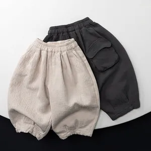 Pantalon Sarouel pour Enfants en Coton Unisexe Style Coréen Gaze Gauffrée Jambe Large Décontracté Doux Respirant pour Garçons Filles