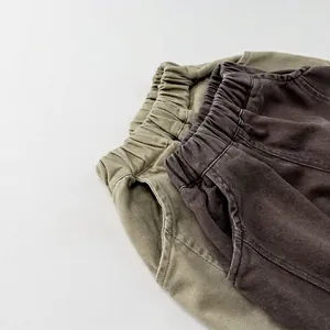 Pantalon décontracté en coton pour enfants, coupe ample, coloris kaki et marron